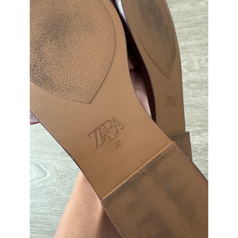 Zara Women Burgundy Flat Slide Sandals Minimalist Slip On Shoes Size 38 - Picture 5 of 6